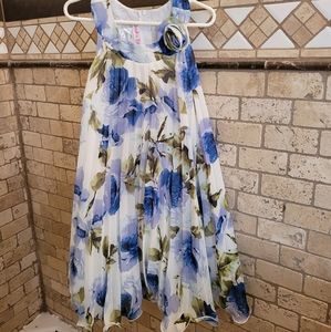 Girls formal blue and white floral dress